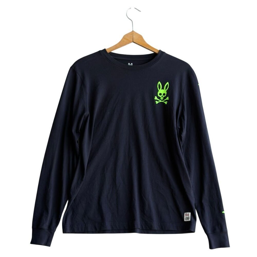Psycho Bunny T-Shirt Men's 4 Long Sleeve Black Pima Cotton Crew Neck Basic Tee